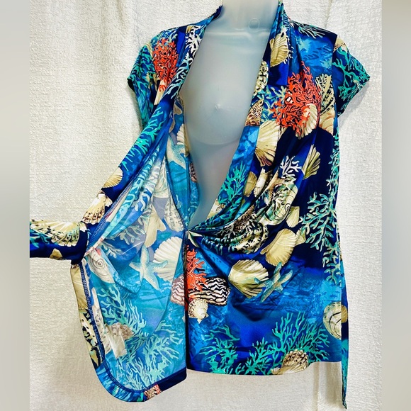 Gorgeous NWT Vintage Cache Wrap Top L Beach Ocean Reef Seashell Seashells - Picture 11 of 11